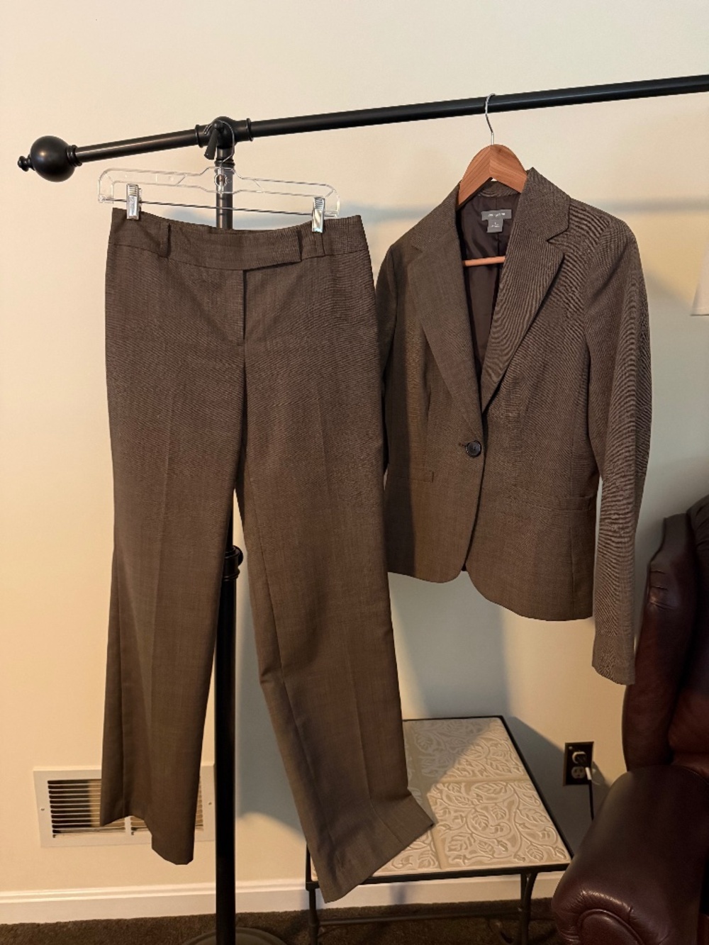 Ann Taylor Brown Structured Blazer & Wide Leg Trousers Pants Suit Set
